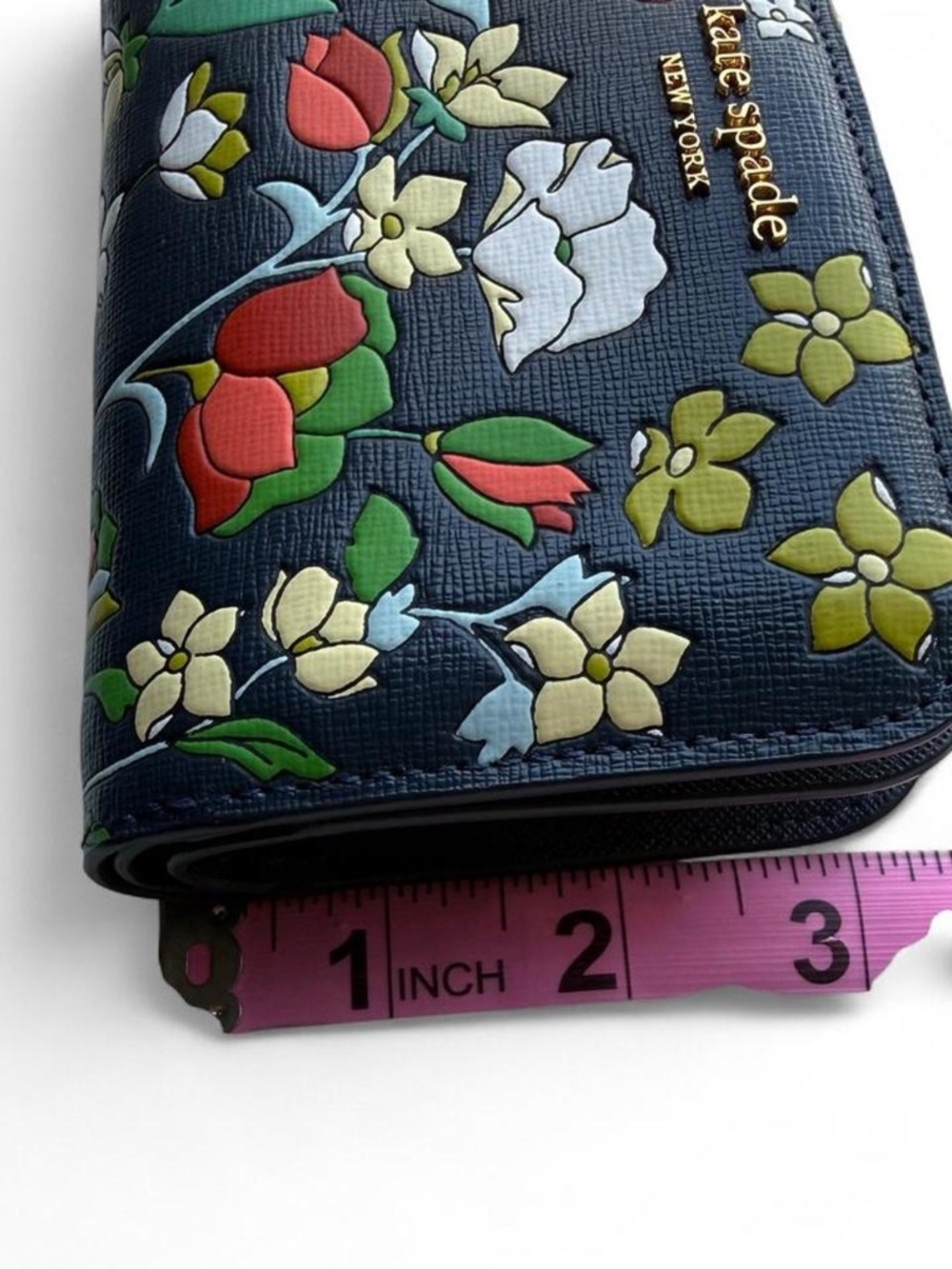 Kate Spade New York Morgan Flower Bed Navy Floral Bifold Wallet Like New - Picture 7 of 8
